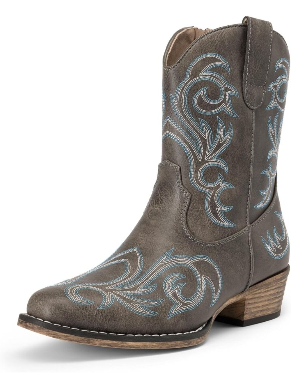 Women's Brown Cowboy Western Boots Embroidered Stitched Ankle Chunky Heel